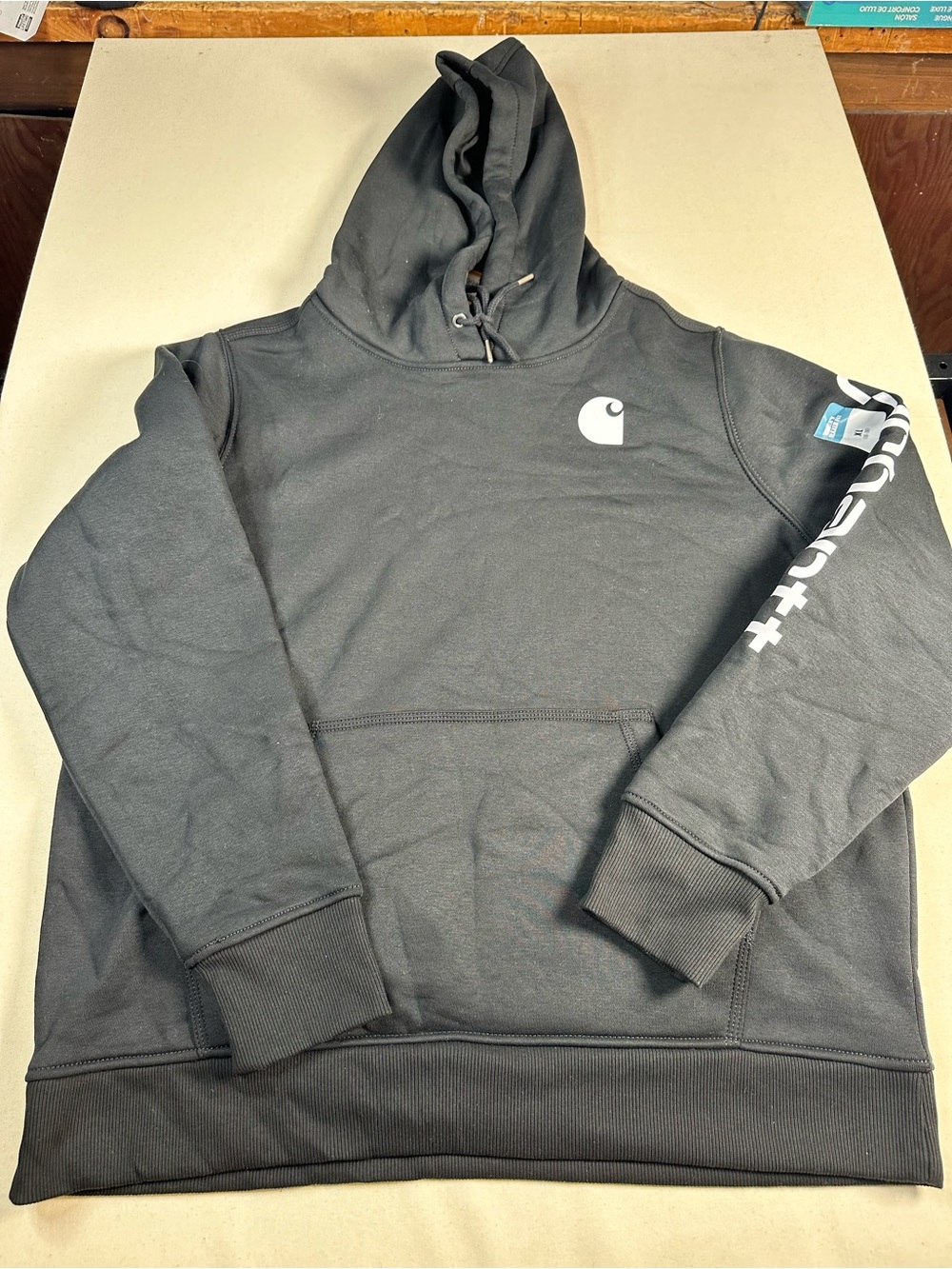 Carhartt Black Pullover Hoodie with White Logo women’s xl